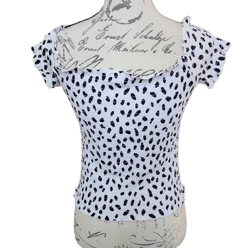 Bar III Ladies Size Small Black White Dalmatian Dot Camila Dot Shirred Top
